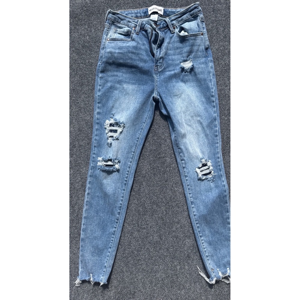 Miss Supreme Distressed High Waisted Skinny Jeans Blue Medium Wash Ripped Size 9